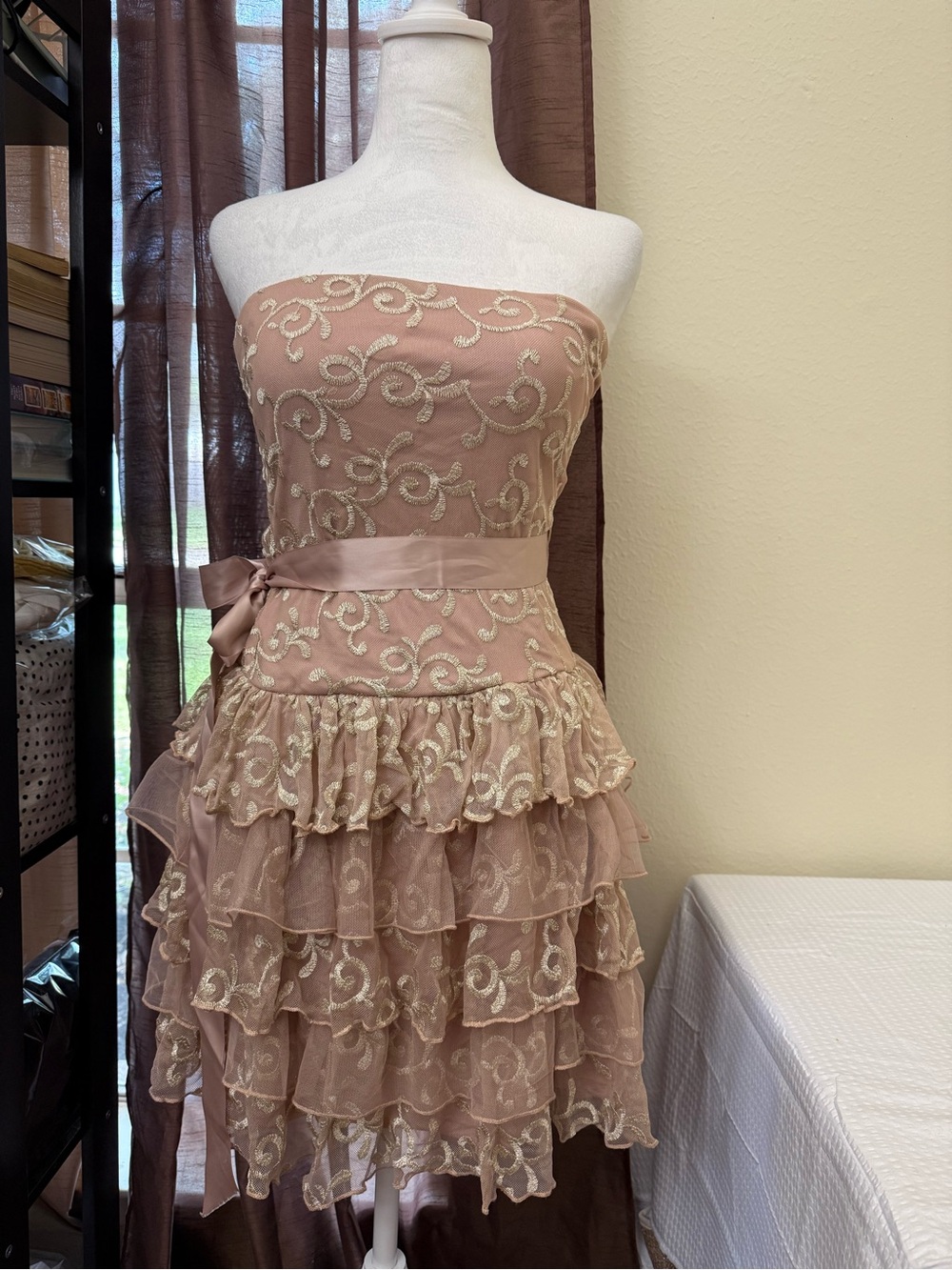 Lily Rose Strapless Dusty Blush Dress with Gold Lace